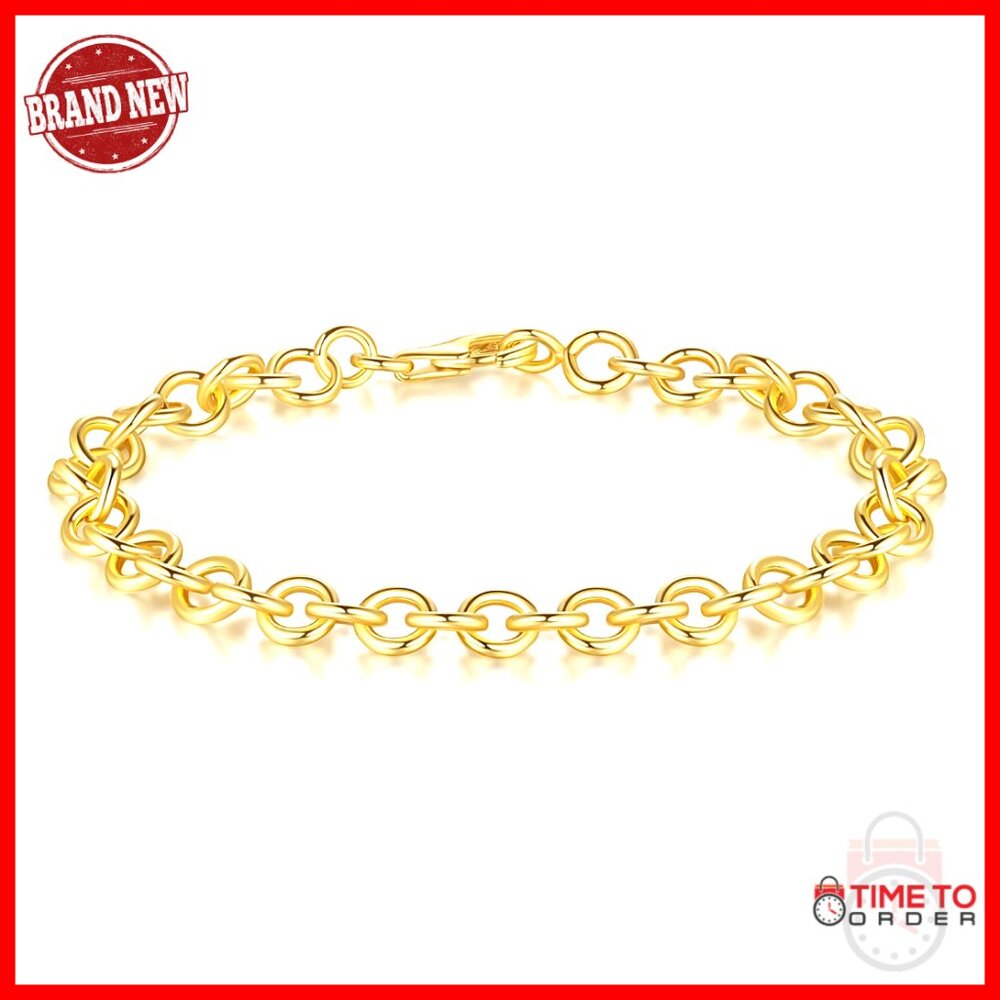 14k Gold Plated O-Shaped Cable Chain Bracelet 6.5-9in Stackable
